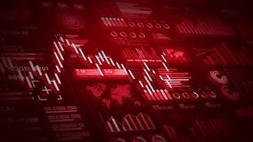 Financial data dashboard with red tones, declining stock charts, and analytics. Represents market downturn, crisis, or economic instability. Business investment background 4k - Powered by Shutterstock - Get 15% off with code: PIKWIZARD15