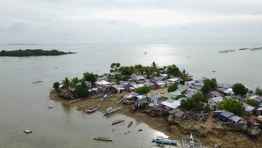 Aerial image of the small inhabited island of Panangatan, Bantayan, Phillipines.