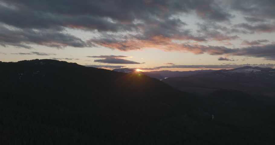 Peaceful Sunset over Gifford Pinchot National Forest, foothills near Mount Saint Helens from McClellan Viewpoint, Washington State.