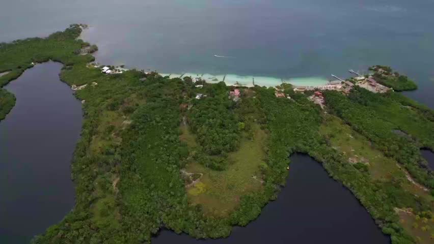 Blue turquoise seashore water in the Caribbean island of Tintipan, Colombia.