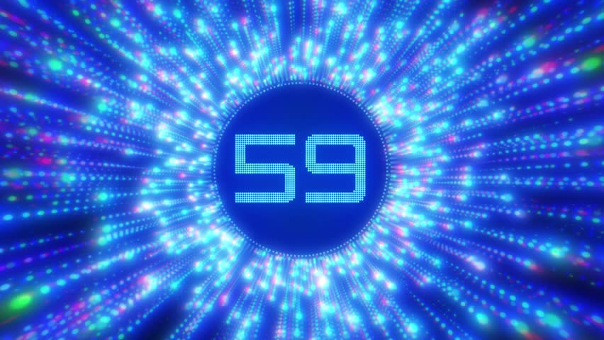 One minute countdown in real-time, enhanced by graphic motion effects. 