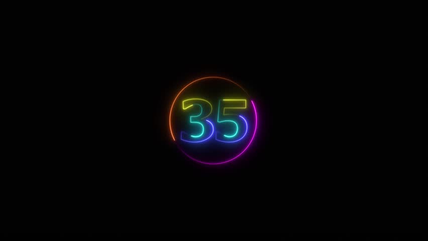 Neon light countdown 35 number 4k animation video.