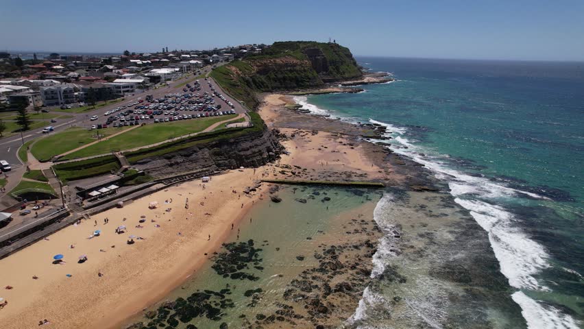 Bar Beach And Dixon Park Beach In New South Wales, Australia - Aerial Shot