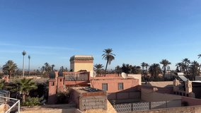 A breathtaking rooftop view of Marrakech from the top of a traditional riad, showcasing the city's vibrant terracotta rooftops, towering minarets, and bustling medina. - Powered by Shutterstock - Get 15% off with code: PIKWIZARD15