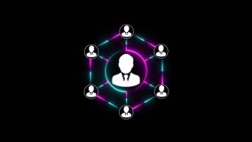 Digital network connecting people globally, Animation of neon glowing profile pictures icon animation on black background	 - Powered by Shutterstock - Get 15% off with code: PIKWIZARD15