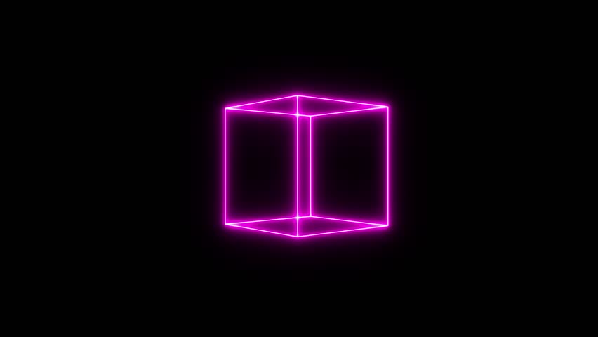 Neon cube frame icon animation with black background. Neon Square Shape icon animation. Neon rectangle Shape icon animation.