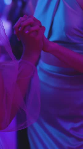 High school graduates dancing on prom, waltz and classical ball slow dance in dresses and suits on school graduation party, boys and girls ballroom dancers, couples dance quadrille, polonaise