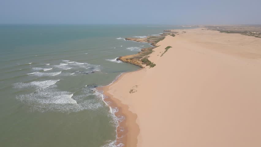 La Guajira peninsula beach desert Colombia coastline, aerial drone nature landscape