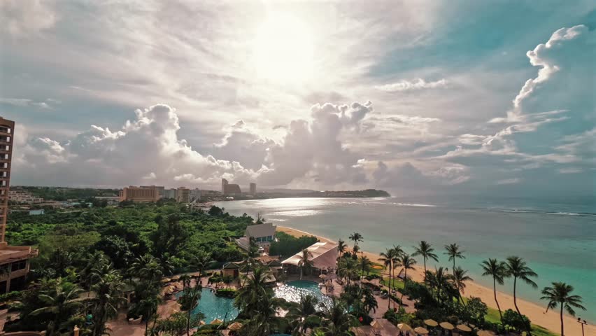 Sunset Timelapse From Resort Overlooking Ocean In Guam