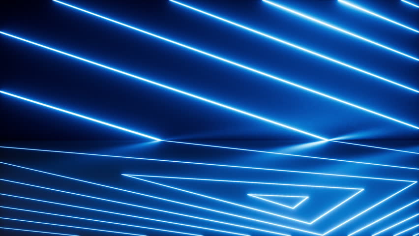 cycled 3d animation. Abstract minimalist blue neon background. Glowing lines spin and rotate inside the dark room. Motion design of geometric pattern - Powered by Shutterstock - Get 15% off with code: PIKWIZARD15