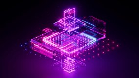 cycled 3d animation. Glowing parts of neon virtual blueprint move and rotate. Abstract geometric background. Pink blue neon linear scheme. Cybernetic computer technology - Powered by Shutterstock - Get 15% off with code: PIKWIZARD15