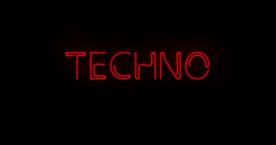 Flashing TECHNO Red Neon Sign flashing on and off with flicker 4K
