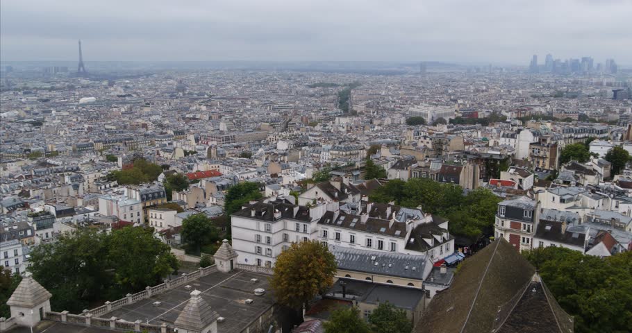 Panoramic view of Paris from Montmartre hill, France