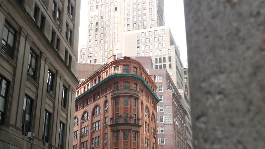 New York City Lower Manhattan, Downtown Financial District architecture, United States. Restaurant building, William street, Beaver street corner, USA. American urban street, red brick house.