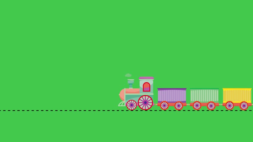 Cute Cartoon Steam Train Moving with Rotating Wheels and Puffing Smoke Animation