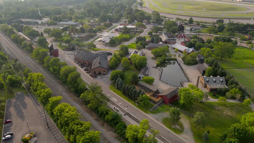 Historic Greenfield Village, part of the Henry Ford Museum, in Dearborn Michigan, USA, aerial view
