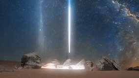 A breathtaking visual portrayal of a beam illuminating the starry desert night sky, inspiring deep mystery and wonder - Powered by Shutterstock - Get 15% off with code: PIKWIZARD15