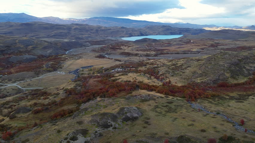 Panoramic View Of Torres del Paine National Park In Chile. - aerial pan shot