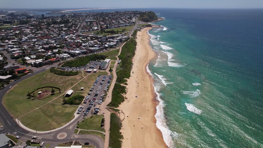 Aerial View Of Merewether Beach And Dixon Park In New South Wales, Australia - Drone Shot