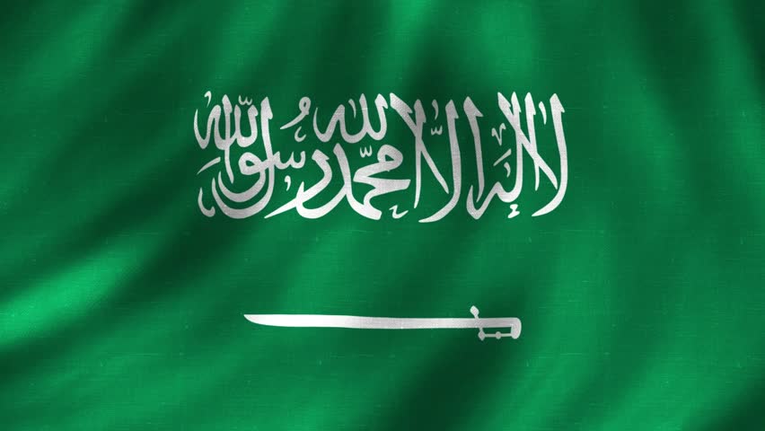 Saudi Arabia national flag wavy animation with fabric pattern. 4K quality national flag footage