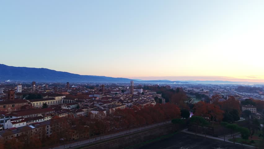 A breathtaking aerial view of Lucca, a vibrant city in Italy