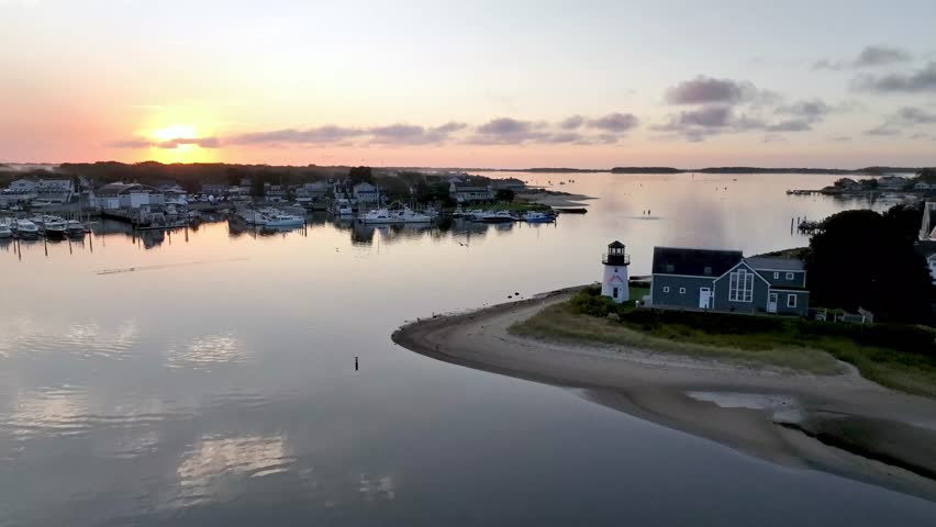 aerial over lighthouse in Hyannisport Massachusetts