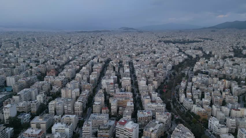 Athens Under Stormy Skies – Aerial Cityscape