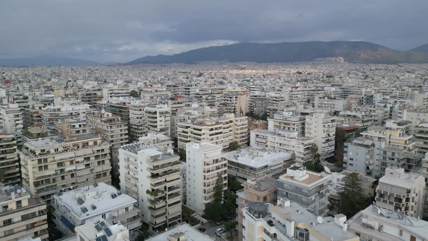 Athens Under Stormy Skies – Aerial Cityscape