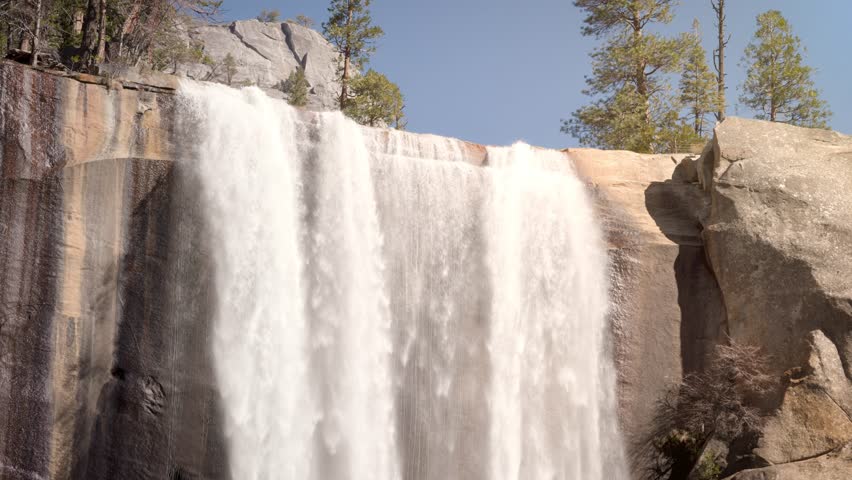 Looking up at the amazing Vernal Falls at Yosemite National Park in California.