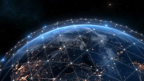 Beautiful Digital Network Grid over Earth. Global Worldwide Internet, Control System Illustration. Night Cities Lights, World Wide Web View from Space Orbit Satellite. Business Technology Concept 4k. - Powered by Shutterstock - Get 15% off with code: PIKWIZARD15