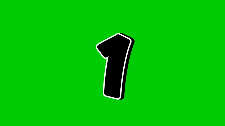 Number 1 one symbol sign animation motion graphics cartoon on green screen background. Black color number reveal on smoke,for video number for video elements