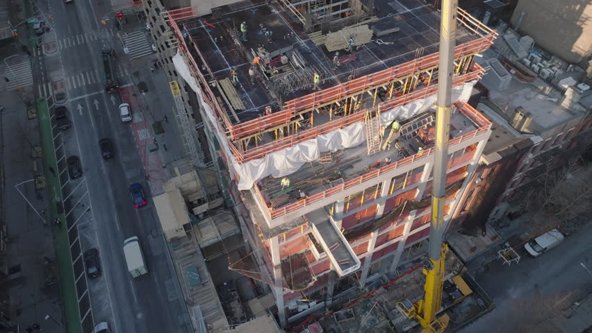 Aerial view of a New York City construction site. Shot on a winter morning on Manhattan’s Upper East Side.