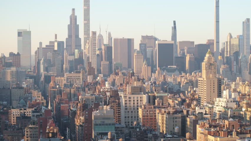 Aerial view of Upper East Side Manhattan. Shot on a winter morning in New York City.