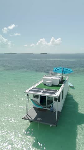 Houseboat in Florida Keys, Aerial Shot, Vertical, Key West Florida