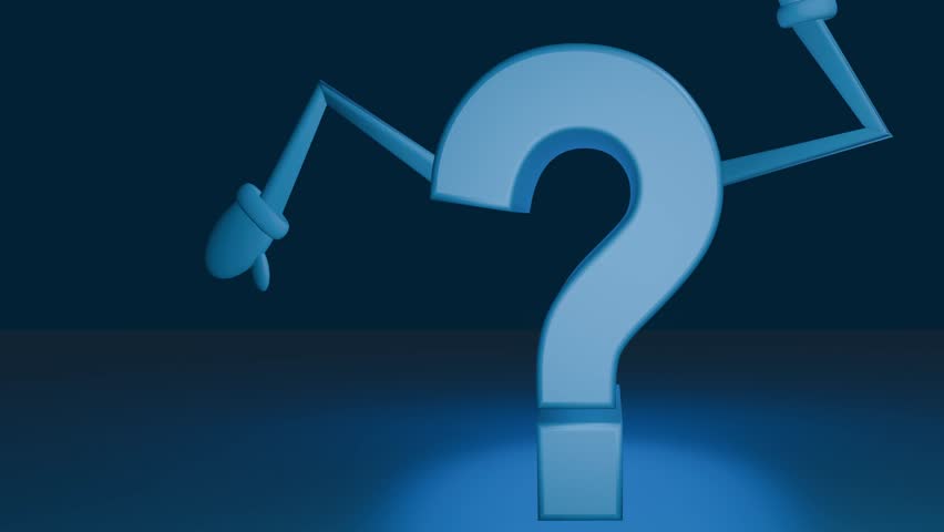 Question mark animated character waving blue 4k animation