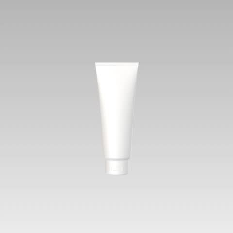 Minimalistic white cosmetic tube mockup for branding and packaging design. This blank flexible plastic tube is ideal for showcasing skincare, beauty, lotion, cream, face wash, or sunscreen branding.