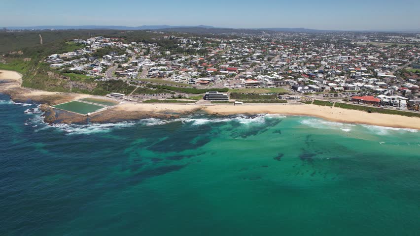 Turquoise Seascape Of Merewether Beach In New South Wales, Australia - Aerial Shot