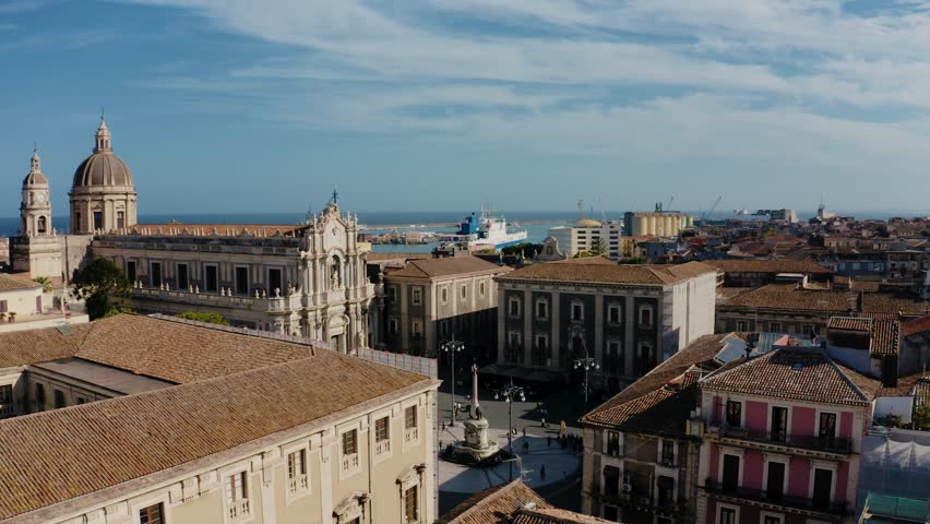Aerial view of Catania’s central square with Basilica Cattedrale di Sant