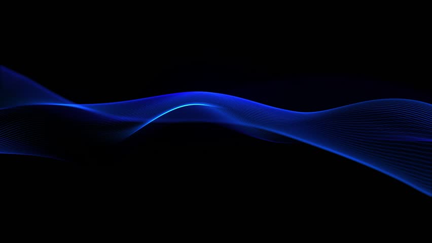 Blue wave on black background. Glowing wave motion mockup for video. Looping vector wave. Blurred smoke, tech artificial intelligence. 60 fps, 4k.