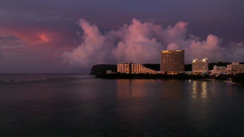 Drone Hyperlapse Of Big White Clouds At Sunset, Guam