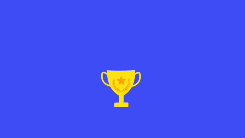 Medal reward icon animation with pop up stars. Isolated on blue color background. Suitable for give away, customer feedback, product rating, earning prizes. 