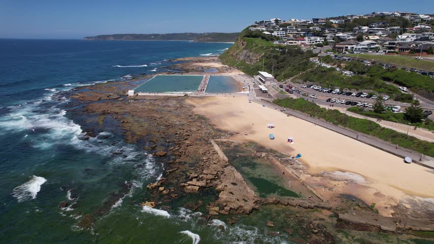 Ocean Waves At Merewether Beach In New South Wales, Australia - Drone Shot