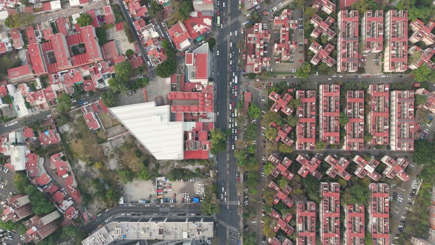 High-angle views of apartment complexes in Coyoacan, Mexico City