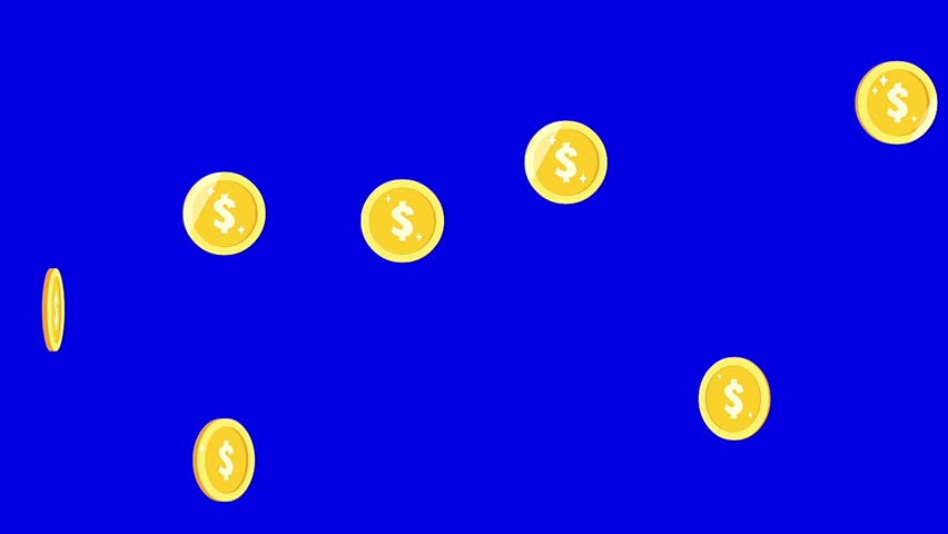 Dollar symbolic golden coins falling animation green screen.