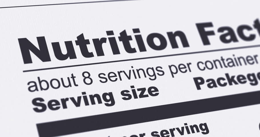 Nutrition Facts Label with Vitamin D, Cholecalciferol line highlighted, diet and healthy food concept, footage