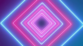 Futuristic Neon Laser light tunnel. neon light abstract background diamonds neon tunnel loop. Abstract Lights futuristic Background, multicolor neon lights squares tunnel loop. Fiction background - Powered by Shutterstock - Get 15% off with code: PIKWIZARD15