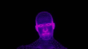 3D animation of a talking mesh head with glowing grid lines. Futuristic wireframe face simulating speech. Ideal for tech, sci-fi, digital interfaces, and virtual character concepts. - Powered by Shutterstock - Get 15% off with code: PIKWIZARD15