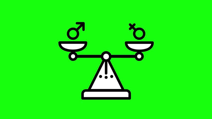 Libra icon, male and female gender symbols, animation of a scale symbol of equality, justice, rights. HD video with chroma key, green screen for transparent background.