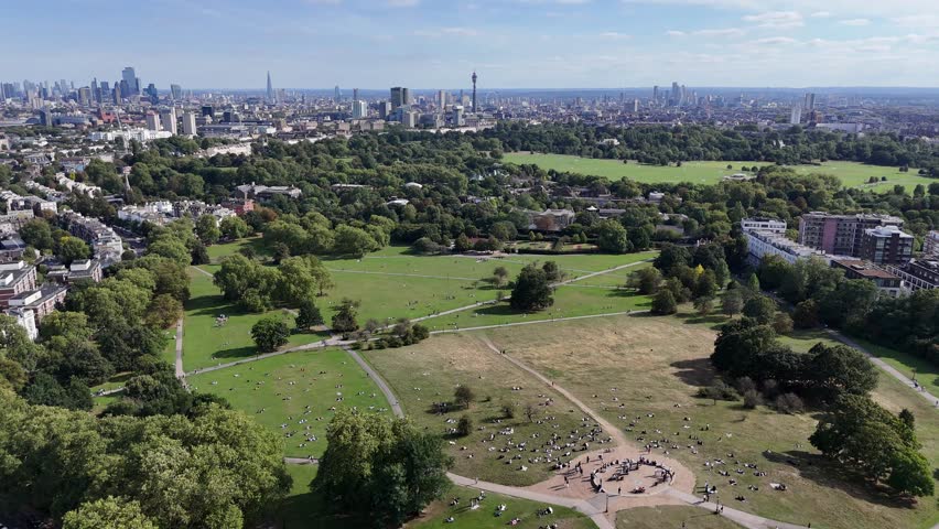 Primrose hill London UK city skyline drone,aerial 4K footage