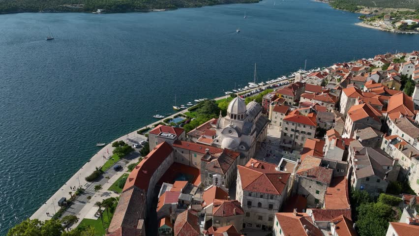 Drone view of the cathedral of St James in Sibenik, Croatia.